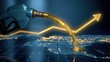© Sitti - A fuel nozzle dispenses golden liquid over a digital world map with rising arrow