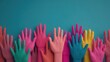 © Phanupong - Many Multi Colored Hands Raised Together Symbolizing Diversity Unity Teamwork and Social Inclusion During Community Charity Support Campaign