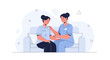 © Reno - Nurse comforting patient on sofa, emotional support, healthcare illustration