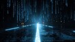 © naira - Abstract digital matrix road with glowing light path and falling code