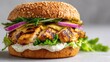 © boy - Grilled chicken sandwich with fresh lettuce, cheese, pickles, and onion