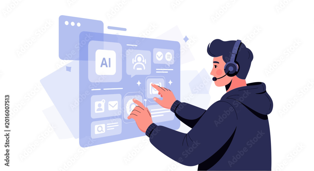AI interface interaction, digital assistant using touch screen with ...
