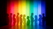 © PhotoArtHub - Silhouettes of diverse people against a vibrant rainbow gradient, representing unity, diversity, and inclusivity, symbolizing a bright future and collective spirit
