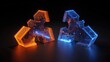 © boy - Two glowing, futuristic puzzle pieces interlock on a dark surface