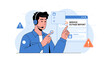© Lyden - Customer service agent with headset handling service outage report, alerts, and feedback