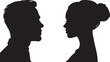 © IconicWave - A minimalist black silhouette profile of a man and a woman gaze at each other, conveying a sense of intimacy or focused attention on a white canvas.