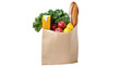 © Viktor - Brown paper grocery bag filled with apples lemons kale juice and baguette, isolated on transparent background