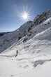 © Moritz Wolf/imageBROKER - Mountaineer on hiking trail in winter with snow, path to Ammergauer Hochplatte, Ammergau Alps, Bavaria, Germany