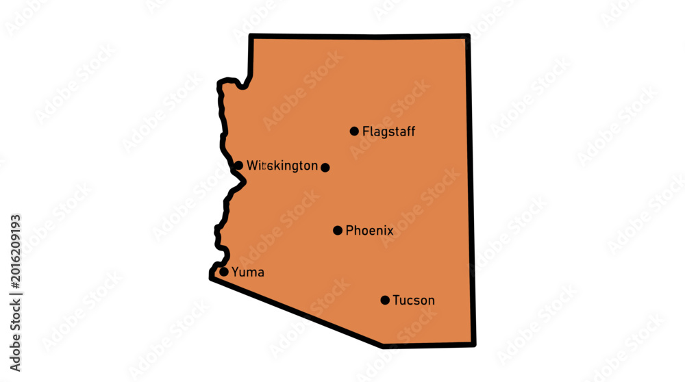Arizona State Map Graphic with Major City Markers Stock Vector | Adobe ...