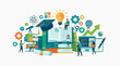 © PSCREATIVE - Education concept illustration. The image depicts people and objects associated with learning and knowledge