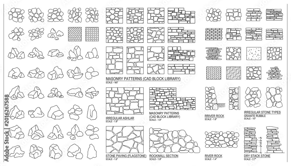 Architectural cad block library of masonry patterns and stone types ...