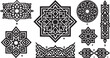 © dkzone09  - Set of intricate geometric islamic patterns with ornamental star shapes and traditional arabesque borders for elegant middle eastern design projects and motifs.