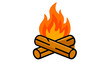 © Banu - Vibrant stacked log campfire vector icon illustration for outdoor camping enthusiasts and hiking adventures, minimalist flat line art isolated on white background for travel and leisure icons.