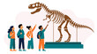 © Adi - Diverse group of children exploring dinosaur skeleton exhibit in museum with excitement and curiosity.