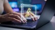 © FahVecStudio - Digital art auction and online bidding a person interacts with a laptop, a glowing gavel icon symbolizing the modern virtual marketplace for collectibles and fine art