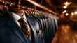 © svastix - A stylish array of tailored suits hanging elegantly in a boutique showcases fashion's sophistication and timeless elegance, appealing to discerning customers seeking quality.