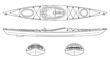 © ai tekno koncept - Kayak watercraft technical drawing blueprint with front side back and top views CAD line art vector illustration
