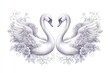 © KateMur - Decorative Swan Pair With Botanical Ornament, Romantic Symmetrical Vector Illustration Isolated On White