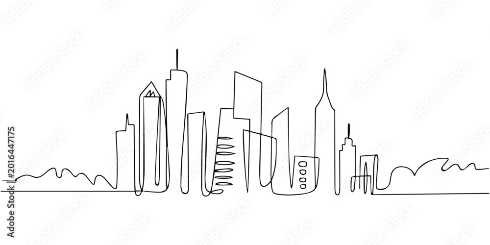 A minimalist single line drawing of the iconic new york city skyline ...