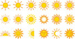 © Abdul - Collection of bright yellow and orange sun icons with diverse artistic designs for weather, summer, and energy concepts
