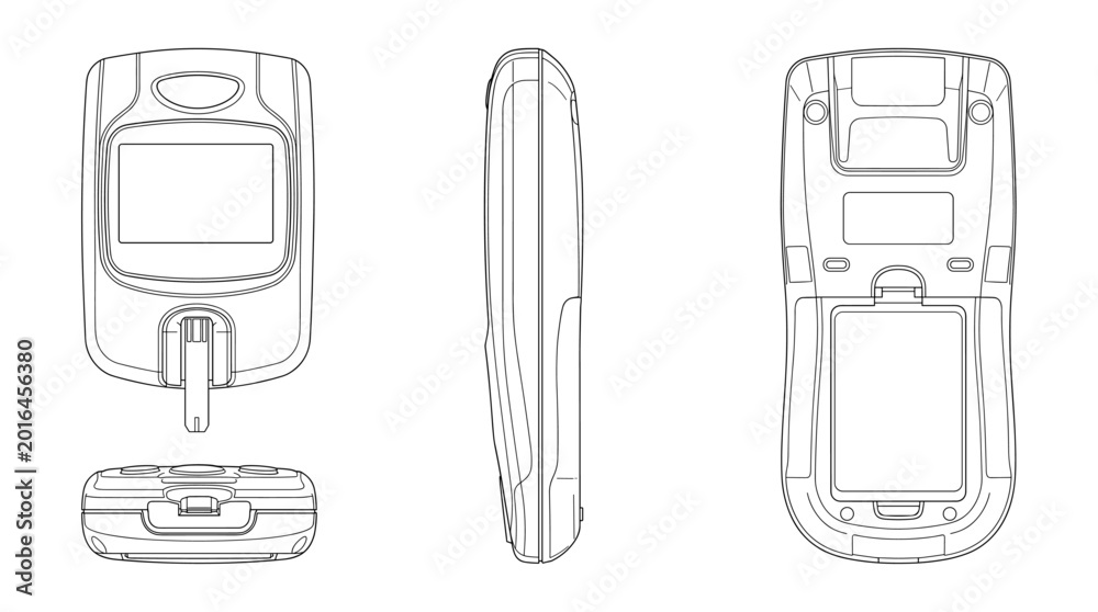 Hemoglobin meter technical drawing blueprint with front side back and ...