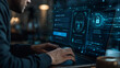 © MdEmajuddin - Person using a laptop with secure login facial recognition and encrypted data stream interface