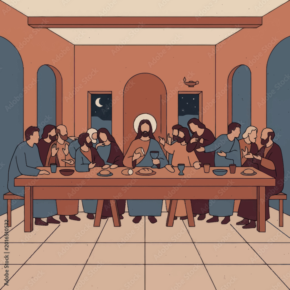 Jesus and his disciples gathered for the Last Supper illustration ...