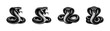 © 11ua - Dynamic vector illustration of four cobra snake silhouettes, black and white design, snake elements