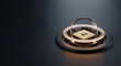 © SYATRI RAWU - Futuristic gold AI microchip protected by a glass dome and glowing neon ring on a dark surface, conceptual 3D render of machine learning technology.