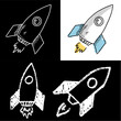 © Taliax - Set editable chalk and sketch drawing rocket vector. Ideal for educational materials, symbolizing student innovation, brainstorming sessions, and creative science projects.