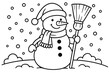 © Cici - Charming black-and-white snowman illustration offers bold lines, seasonal accessories, and simple printable coloring fun.