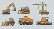 © Aceng - Collection of yellow construction vehicles on gray background machinery illustration