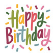 ©  Vector art Design - Happy birthday typography greeting design with colorful confetti elements for party card.