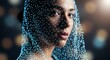 © Saroh - Visage de femme recouvert d'un réseau futuriste de points sur fond bokeh