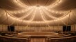 © Tin - Captivating view inside circus tent with garlands magical concept. A beautifully lit event space with a spacious wooden floor and elegant drapery.