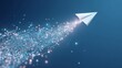 © TensorSpark - Paper plane composed of digital particles symbolizing technology onboarding and change management, representing digital transition, user guidance, and process adoption.