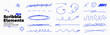 © accogliente - Scribble doodle set on notebook paper. Hand drawn blue pen texture. Curved, twisted and rounded lines and arrows. Chalk pencil, crayon or ink brush. Vector illustration
