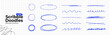 © accogliente - Scribble doodle set on notebook paper. Hand drawn blue pen texture elements. Round and oval bubbles to highlight text. Circle marker outline shapes. Thin rough line. Vector illustration