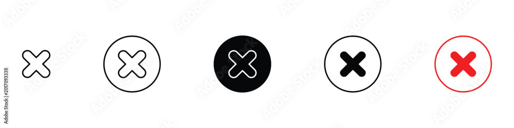 Close and cancel button icon set for UI navigation. Isolated vector ...