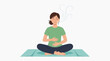 © Felippe Lopes - Woman meditating and breathing deeply on a yoga mat with eyes closed and hands on stomach vector style