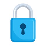 A blue padlock icon with a silver U-shaped shackle