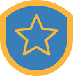 © Sugar - Blue star emblem inside golden shield icon, symbol of achievement, quality, and recognition.