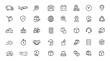 © JIm Studio - Vector shipping fulfilment icon set with thin linear pictograms: delivery, logistics, packaging, warehouse, tracking, pickup location, calendar, stopwatch illustration, trust line, service.