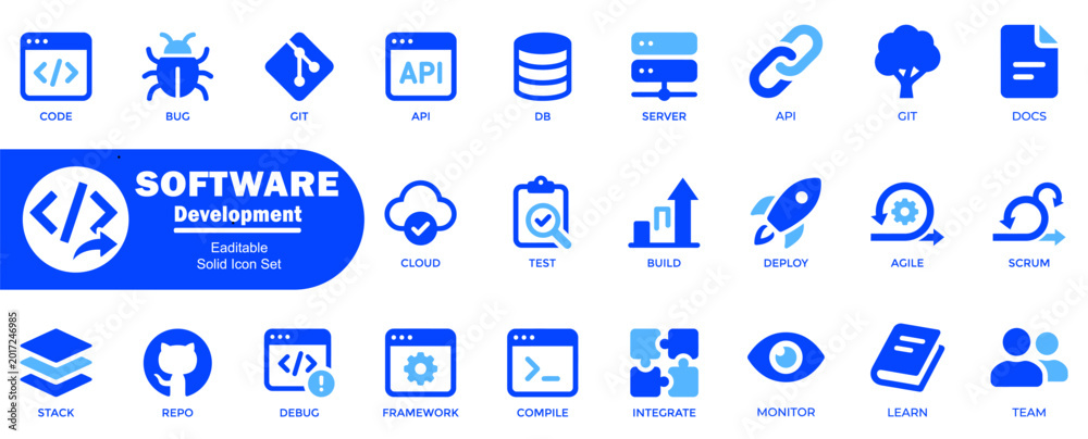 Programming lifecycle solid icons with version control git repository ...