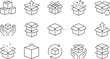 © Md - Packaging and cardboard box outline icons collection featuring delivery storage shipping gift and recycling symbols vector illustration set