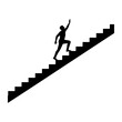 © Nexus Graphics - Minimalist silhouette of man climbing stairs, person reaching for success on staircase, black and white conceptual icon for career growth and ambition