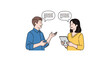 © Saputra - Two Adults Engaged in Friendly Conversation and Discussion.