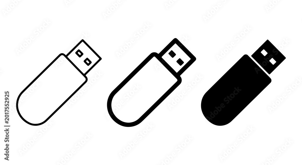 USB Drive Icons, Flash Memory Stick Vector Graphics, Data Storage ...