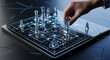 © Brokkk - A human hand strategically moves a futuristic, glowing chess piece on a digital chessboard with circuit patterns, symbolizing AI and strategic thinking.