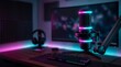 © Haven - Professional neon microphone in a recording studio for audio production